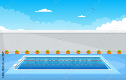 Outdoor Swimming Pool Holiday Healthy Sport Cartoon Illustration