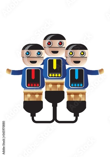 three robots with usb cales