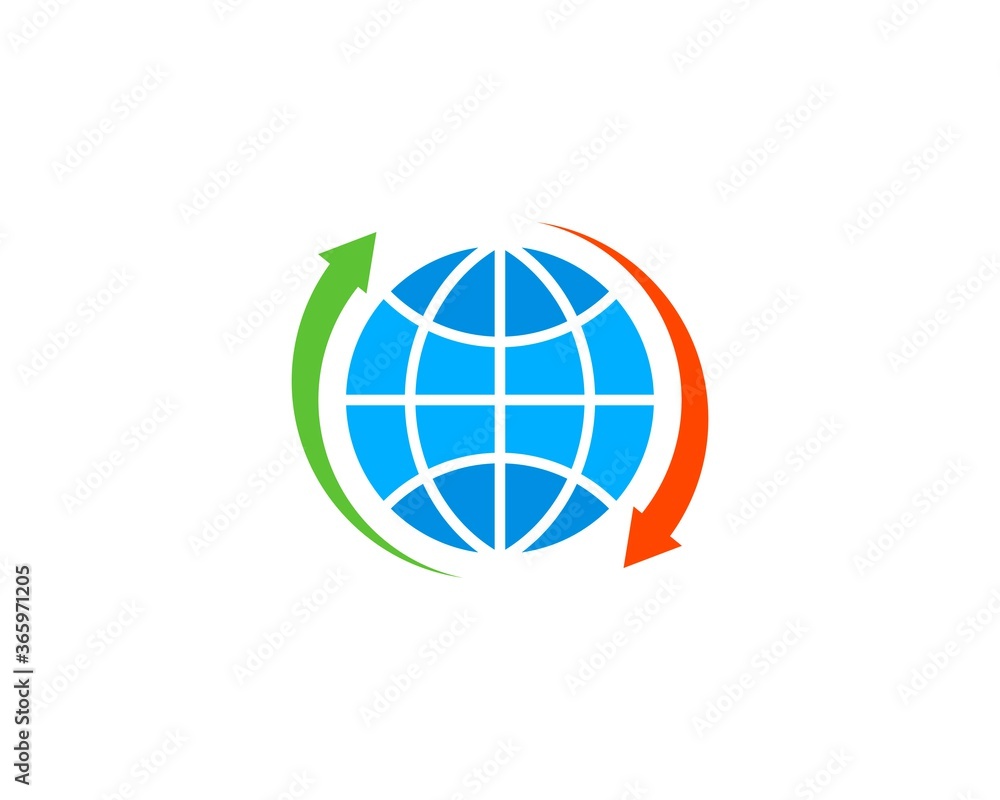 Globe with upside down arrow around Globe with upside down arrow around