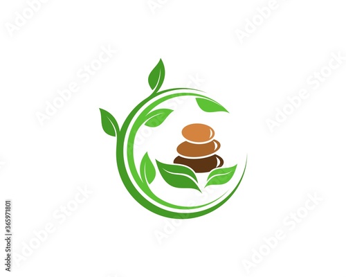 Circle nature leaf with yoga stone inside