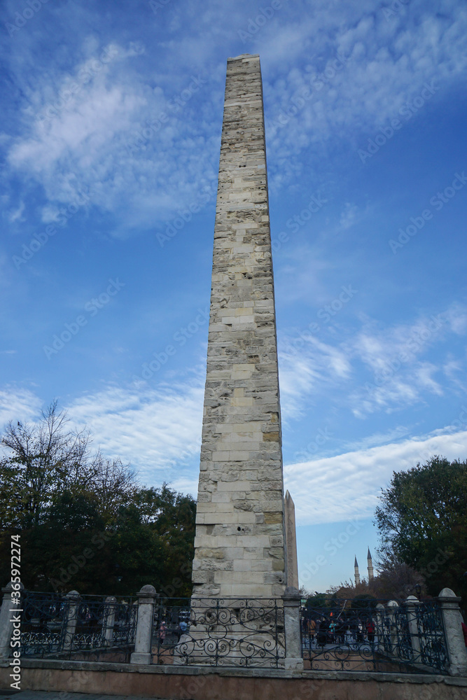 Istanbul / Turkey - December 10 2019: Walled Obelisk at Istanbul's Sultanahmet Square for tourist attraction