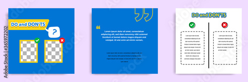 Social media tutorial, tip, trick, quick tips, layout template with geometric background design in blue, white, yellow color. Vector illustration