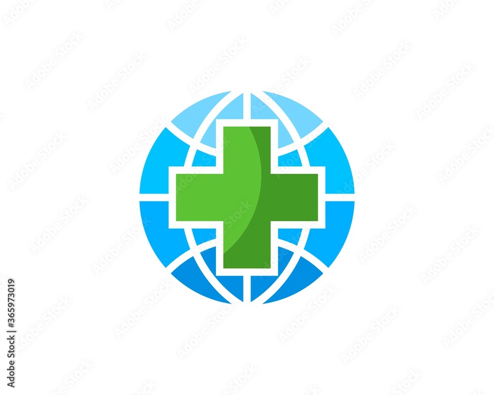 Medical symbol inside the globe Medical symbol inside the globe