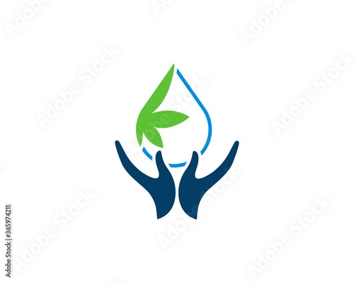 Abstract water drop with cannabis and hand care