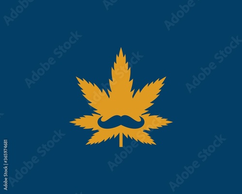 Golden cannabis leaf with mustache inside