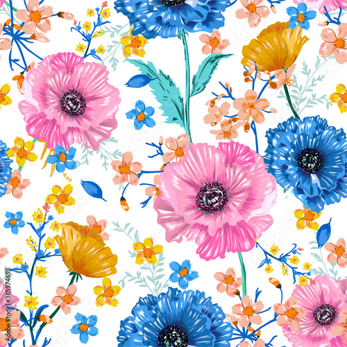 Soft and fresh blooming sweet garden flower colourful blossoms  florla botanical seamless pattern vector EPS10 ,Designfor fashion,fabric,web,wallpaper,wrapping and