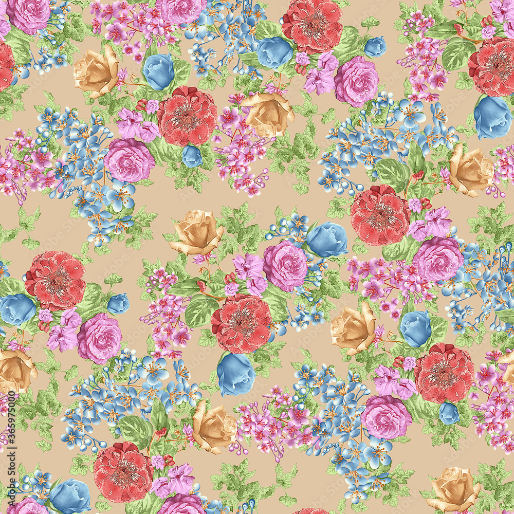 Naklejka premium Elegant stylish spring floral seamless pattern with dots and lineart.