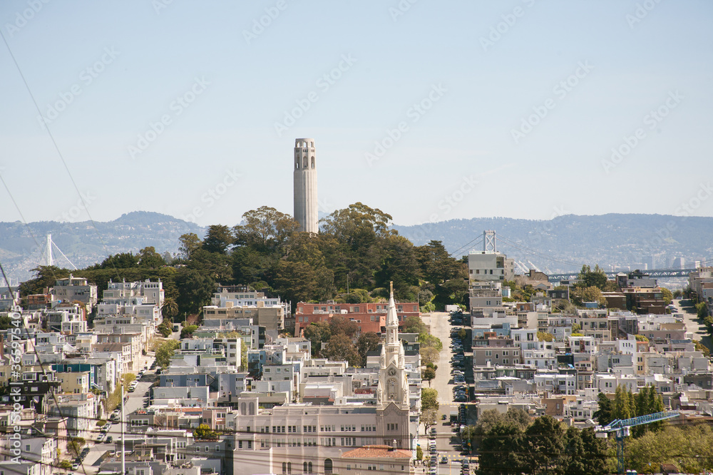 Coit Tower in San Francisco views from filbert St