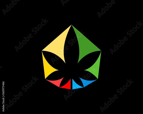 Cannabis leaf inside with rainbow colors