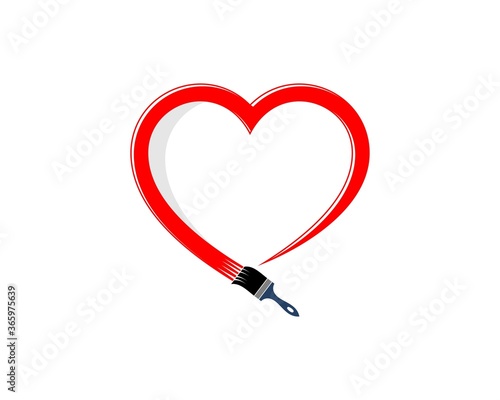 Painting with paint brush form a love shape