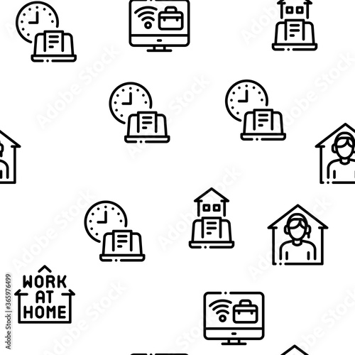 Remote Work Freelance Seamless Pattern Vector Thin Line. Illustrations