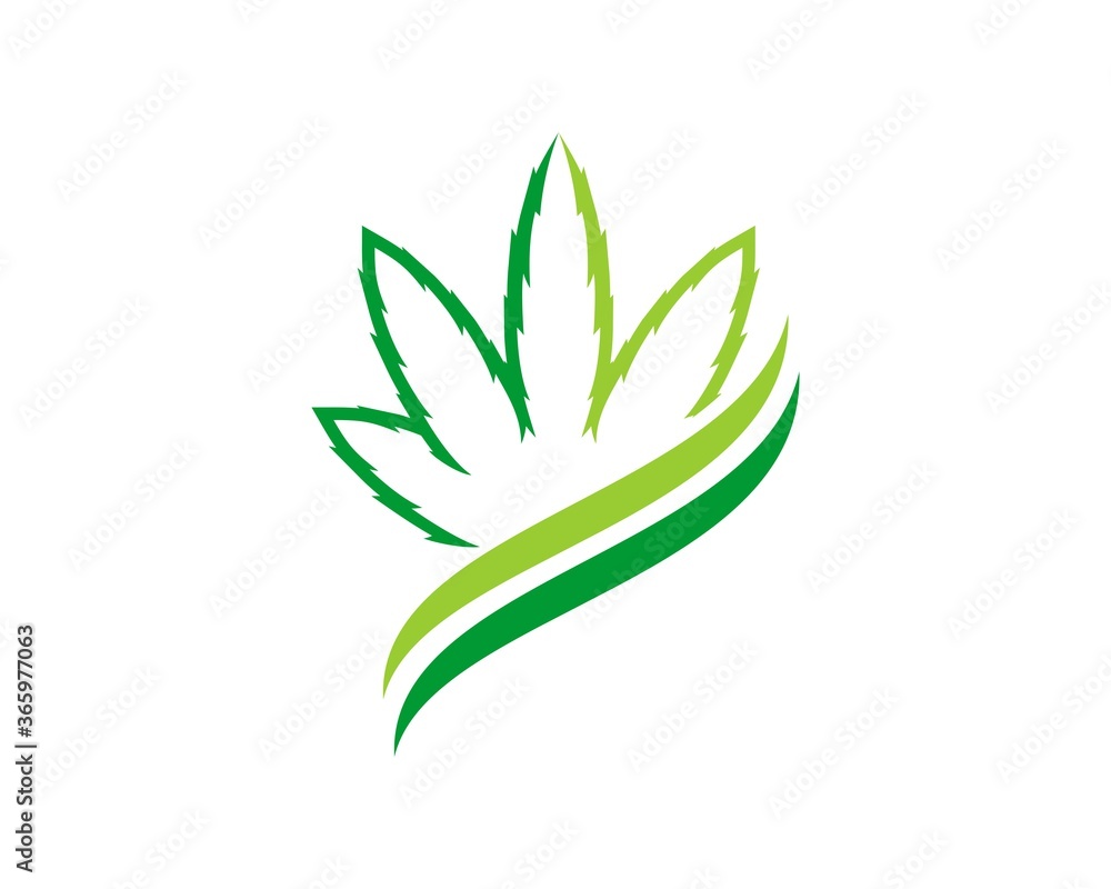 Cannabis leaf with wavy swoosh logo Cannabis leaf with wavy swoosh logo