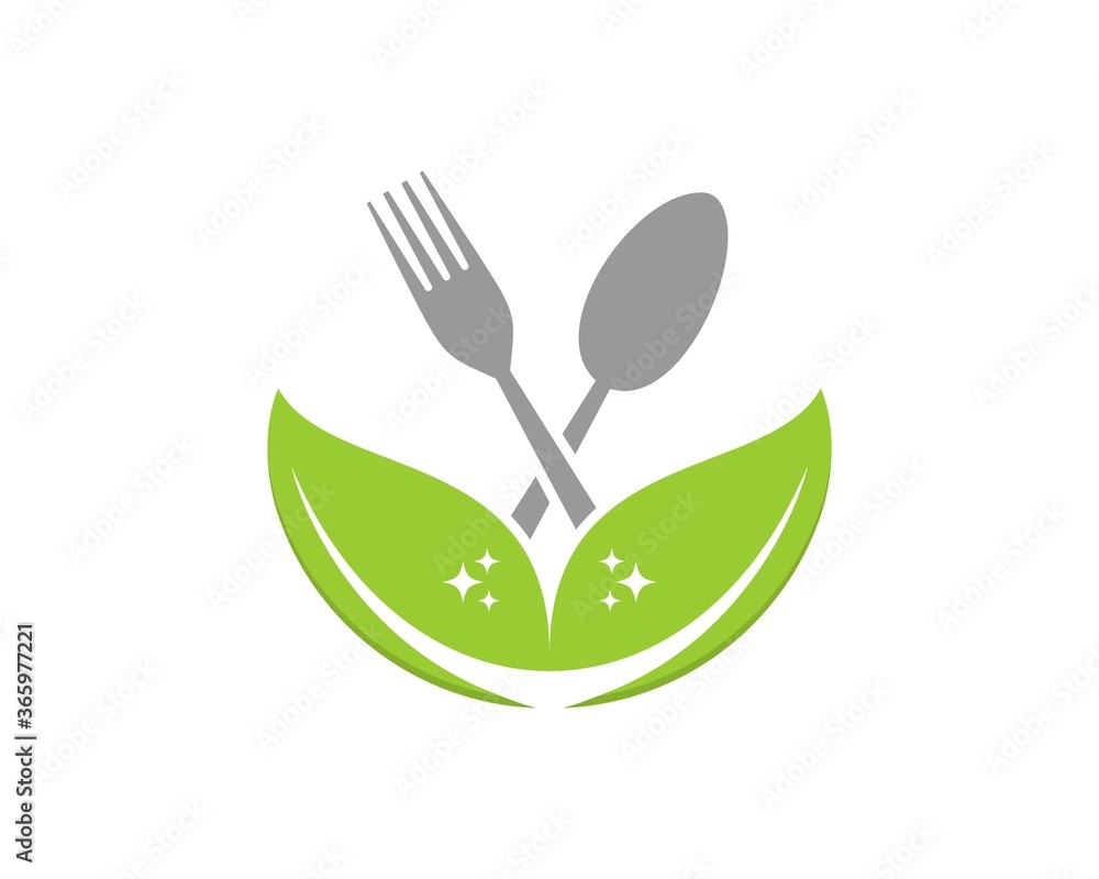 Nature leaf food with spoon and fork Nature leaf food with spoon and fork