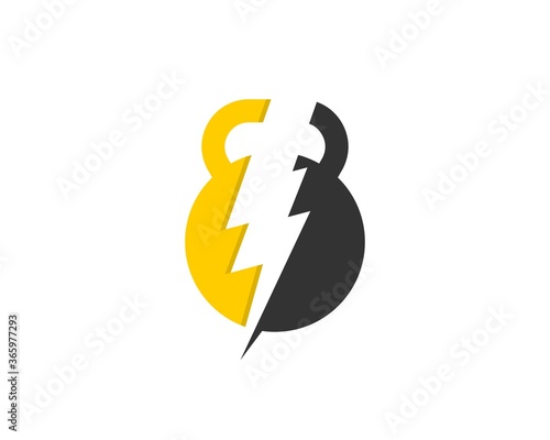 Yellow and black kettle bell with lightning inside
