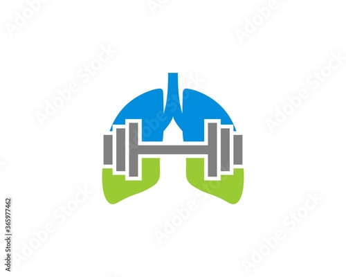 Healthy lungs with gym barbell inside