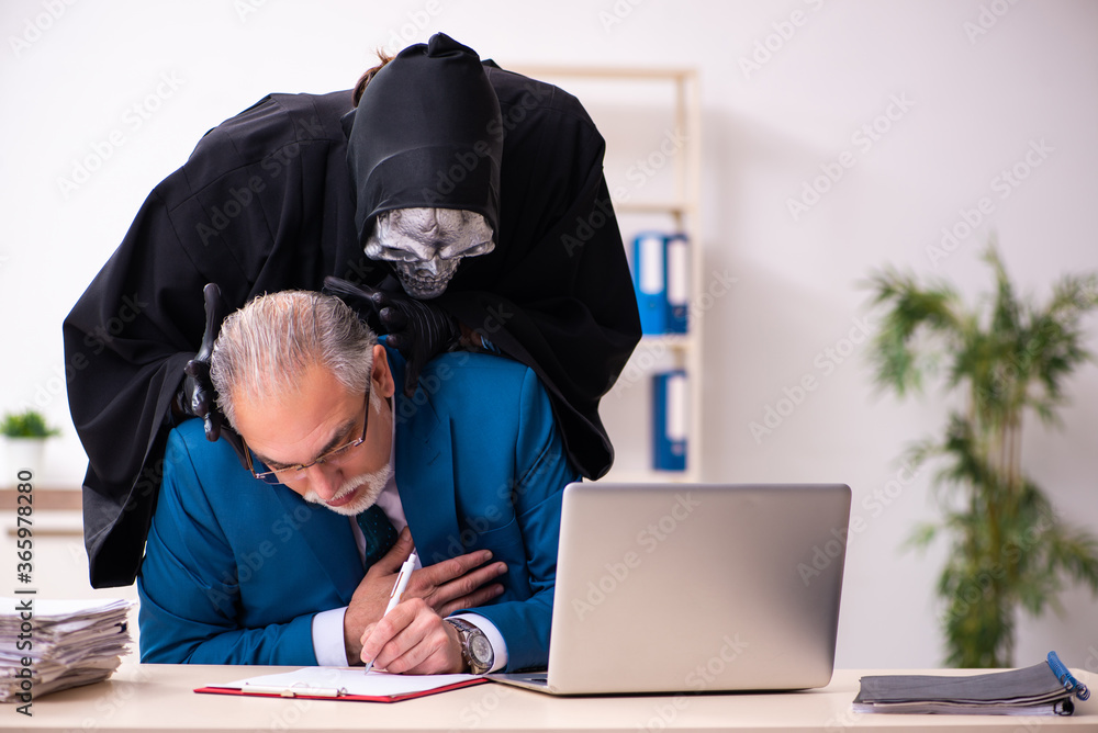 Old businessman employee getting deal with the devil Old businessman employee getting deal with the devil