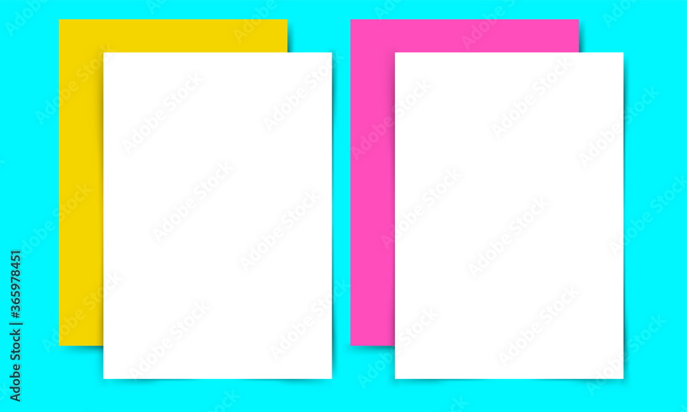 Blank paper mockup. Paper realistic front and facing pages, empty template. Blank template for presentation, postcard, brochure, booklet, or flyer mockup. Colorful background design template for text. Blank paper mockup. Paper realistic front and facing pages, empty template. Blank template for presentation, postcard, brochure, booklet, or flyer mockup. Colorful background design template for text.