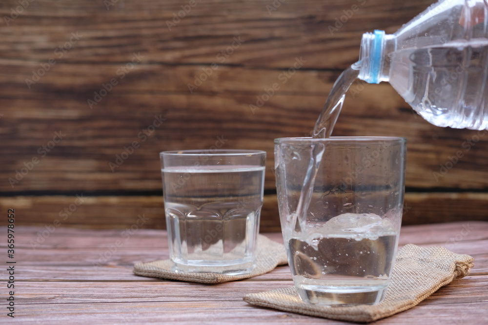Glasses of water on the table background and space for text Glasses of water on the table background and space for text