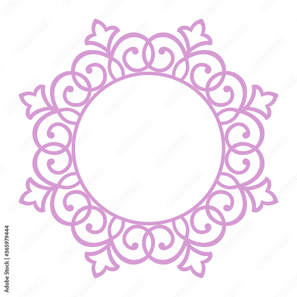 Decorative frame Elegant vector element for design in Eastern style, place for text. Floral purple border. Lace illustration for invitations and greeting cards
