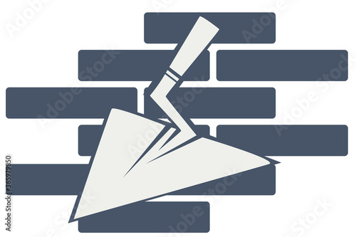 Trowel on background bricks. Stock illustration.