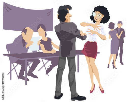 Businessman talking with girl. Political Canvasser. Funny people.