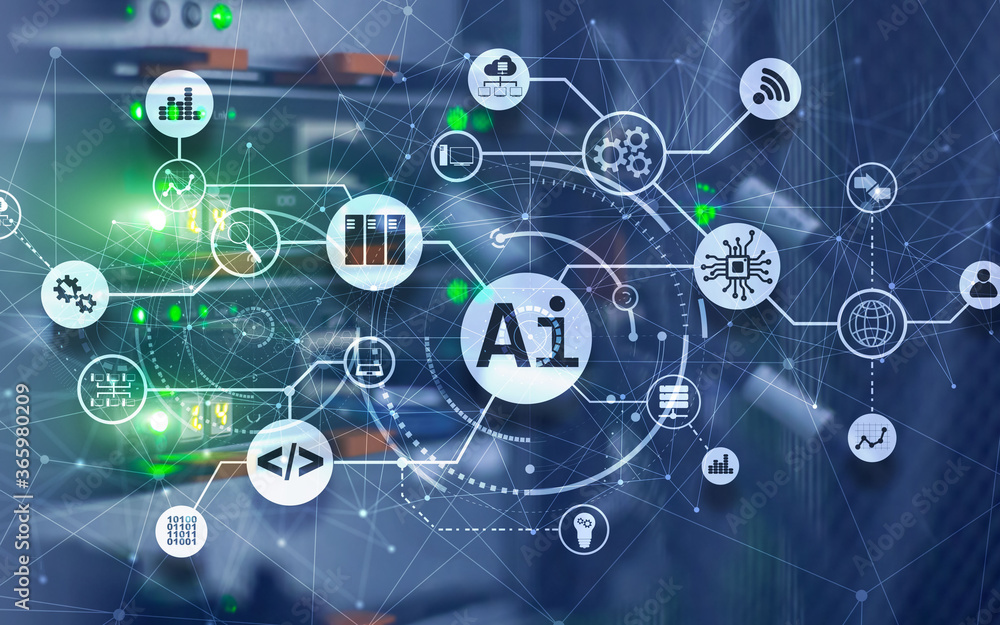 Artificial Intelligence. AI. Infographic illustration on fantastic computer center. Artificial Intelligence. AI. Infographic illustration on fantastic computer center.