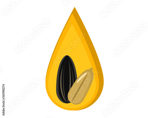 Closeup yellow sunflower seed oil drop con vector illustration.