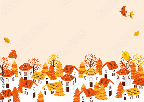 秋の街並み風景　背景イラスト