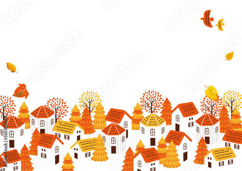 秋の街並み風景　背景イラスト