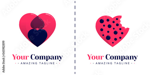 Love logo with the theme of cookies that have been bitten with chocolate chips and the love logo with two opposing hearts in a big heart. Templates can be used for apps, events, invitation, card