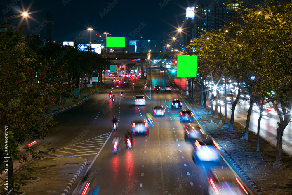 Traffic at Arun Amarin junction at night with the .Boromarajonani Skyway Is an expressway heading to the south and west of Thailand.