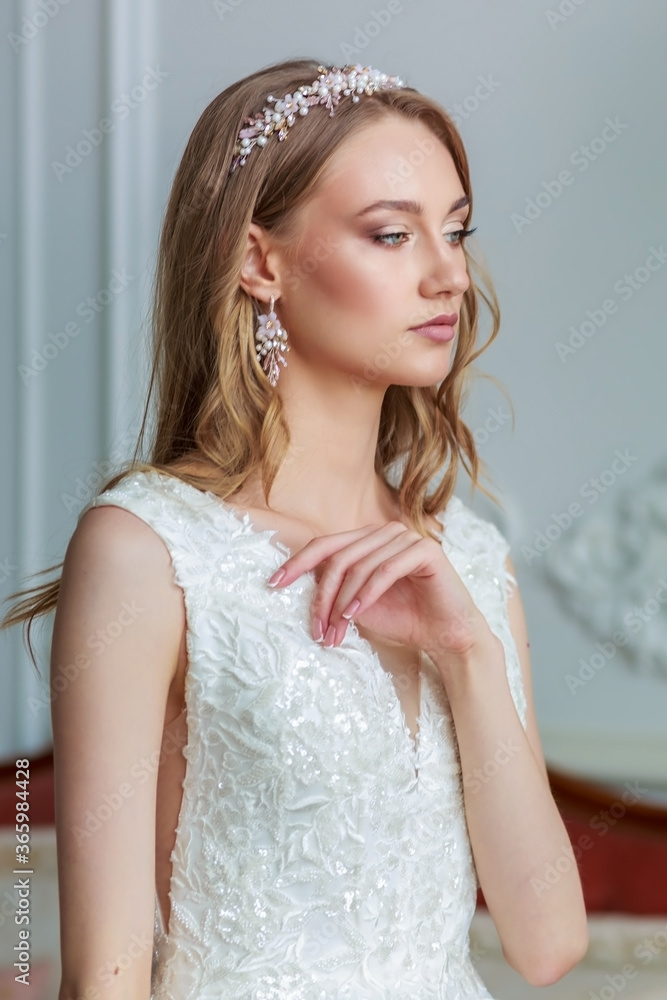 Tender portrait of a beautiful woman bride, wedding make-up Tender portrait of a beautiful woman bride, wedding make-up