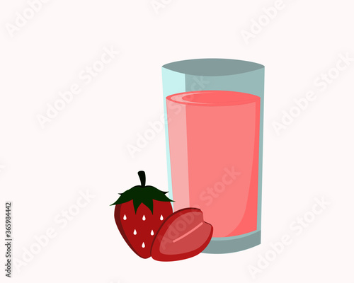glass of strawberry juice and strawberry. Vector illustration.