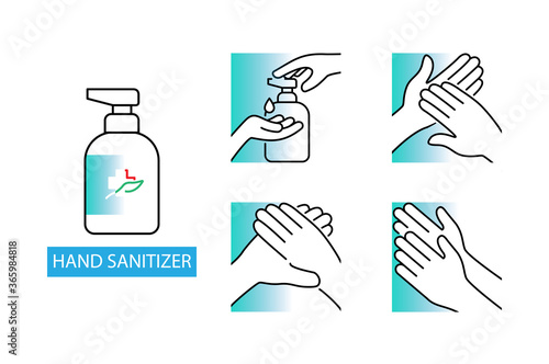 info graphic steps how to use hand sanitizer properly