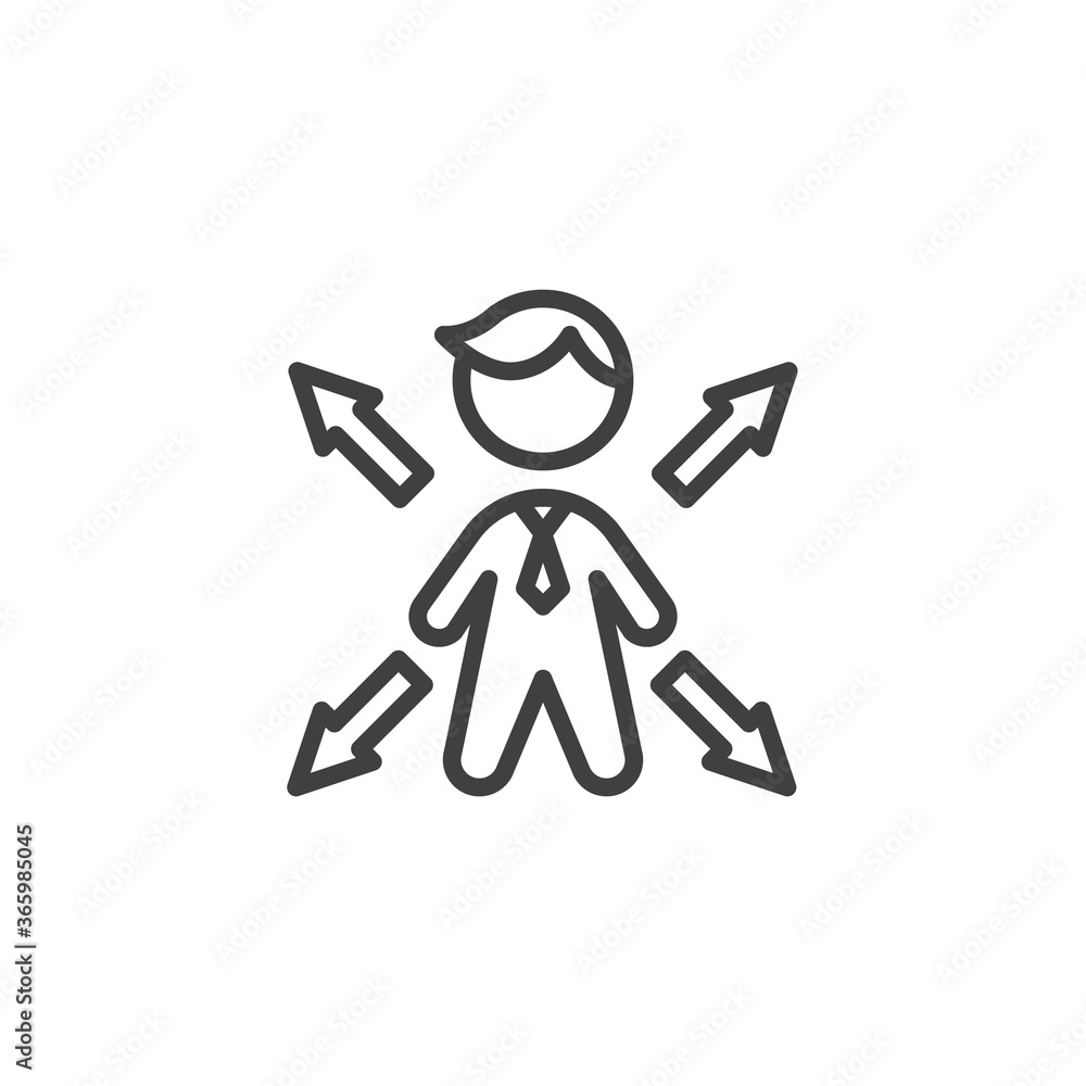 Businessman choice line icon. linear style sign for mobile concept and web design. Business decision outline vector icon. Opportunities symbol, logo illustration. Vector graphics Businessman choice line icon. linear style sign for mobile concept and web design. Business decision outline vector icon. Opportunities symbol, logo illustration. Vector graphics