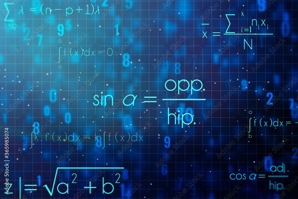 Scientific formula hologram on dark blue background, research and development concept. 3D Rendering Scientific formula hologram on dark blue background, research and development concept. 3D Rendering