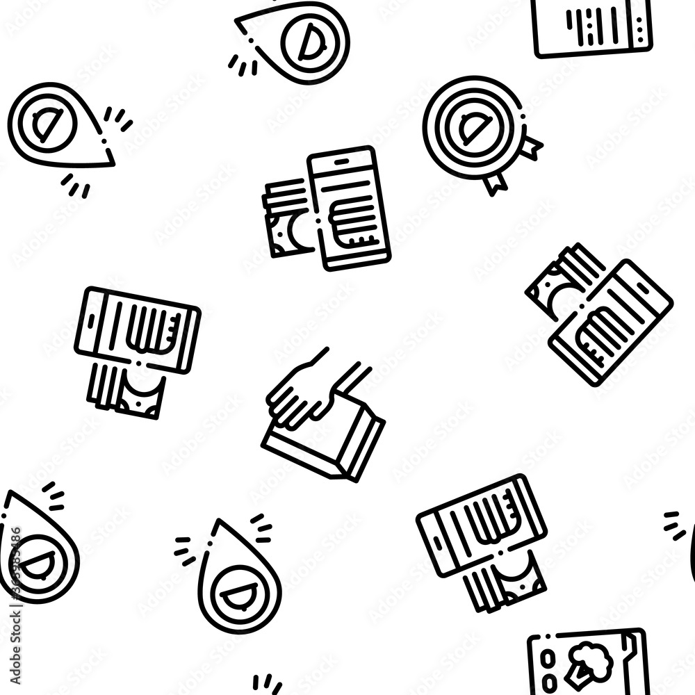 Food Delivery Service Seamless Pattern Vector Thin Line. Illustrations Food Delivery Service Seamless Pattern Vector Thin Line. Illustrations