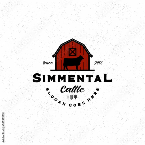 Simmental Cattle Cow Neat Angus Beef Logo for Animal Husbandry Livestock Logo Design Vintage Retro Hipster
