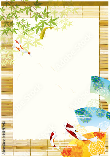 和風背景素材　日本庭園　錦鯉