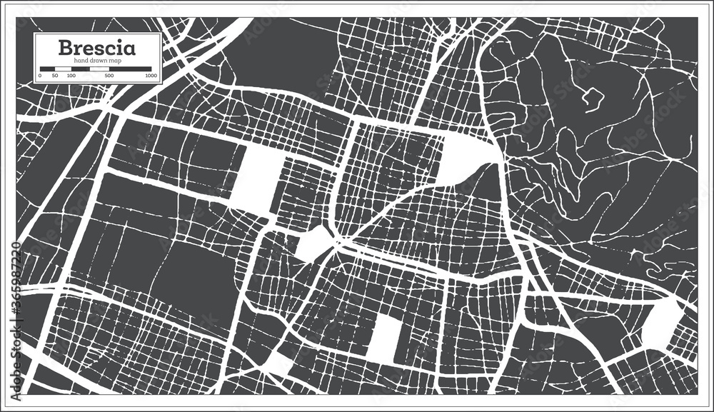 Brescia Italy City Map in Black and White Color in Retro Style. Outline Map.