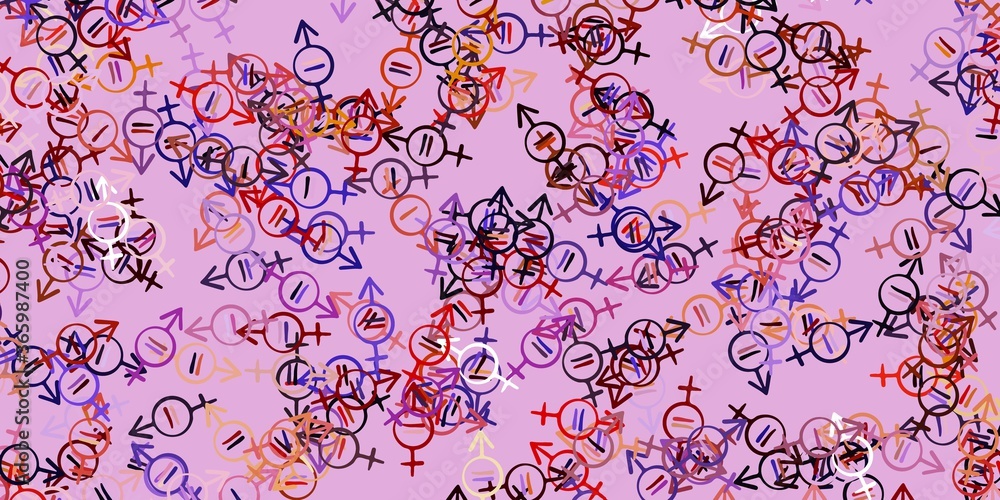 Naklejka premium Light Purple, Pink vector backdrop with woman's power symbols.