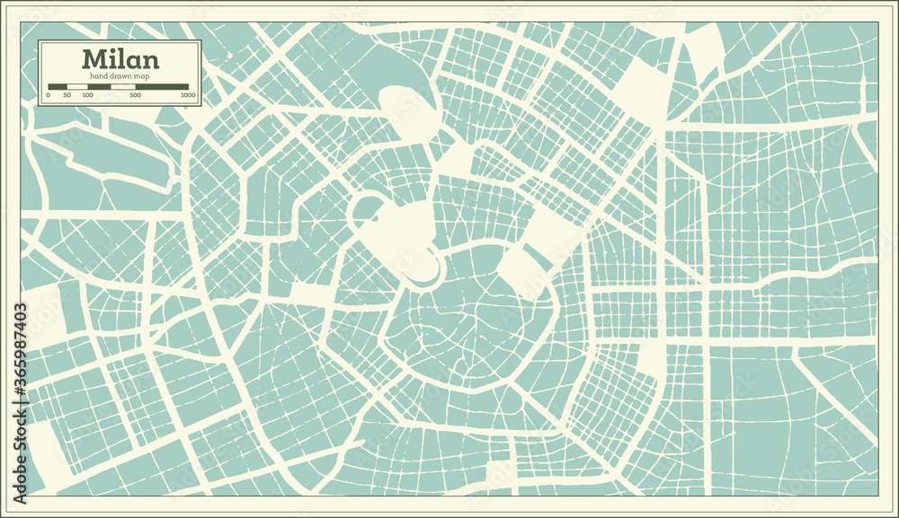Milan Italy City Map in Retro Style. Outline Map. Milan Italy City Map in Retro Style. Outline Map.