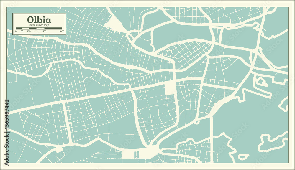 Olbia Italy City Map in Retro Style. Outline Map. Olbia Italy City Map in Retro Style. Outline Map.
