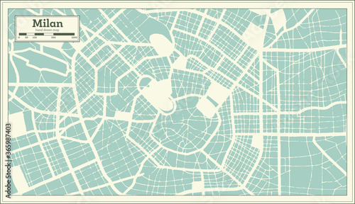 Canvas Print Milan Italy City Map in Retro Style. Outline Map.