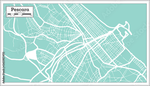 Pescara Italy City Map in Retro Style. Outline Map.