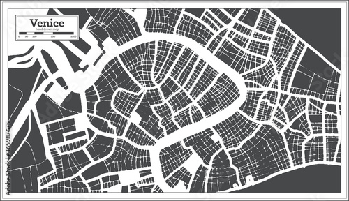 Obraz na plátně Venice Italy City Map in Black and White Color in Retro Style