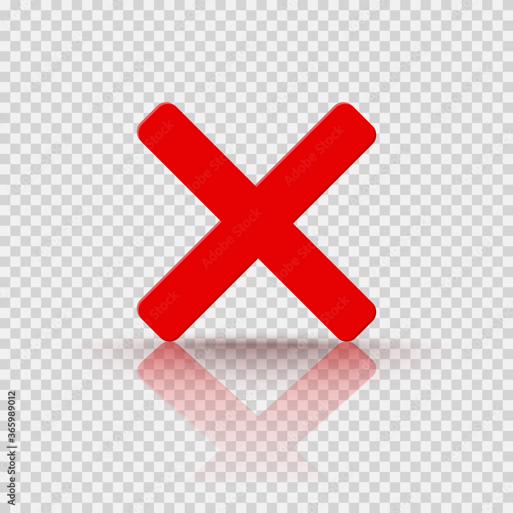 Fototapeta premium Cross red icon isolated on transparent background. Symbol No or X button for correct, wrong and failed decision. Vector flat sign or mark element