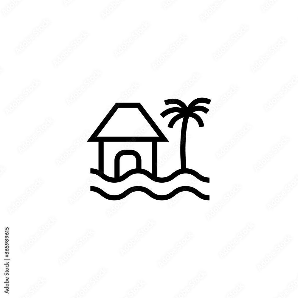 Beach house icon in black line style icon, style isolated on white background Beach house icon in black line style icon, style isolated on white background