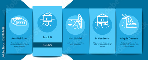 House Foundation Base Onboarding Mobile App Page Screen Vector. Concrete And Brick Building Foundation, Broken And Rickety Basement, Plan And Size Illustrations
