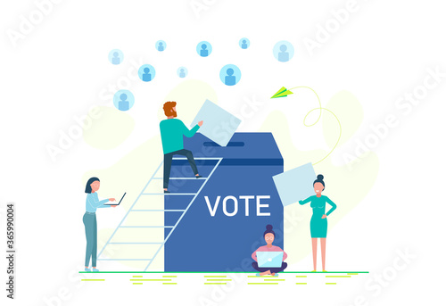 Voting and choosing. People voting at ballot box. Conceptual Modern and Trendy colorful vector illustration for landing page
